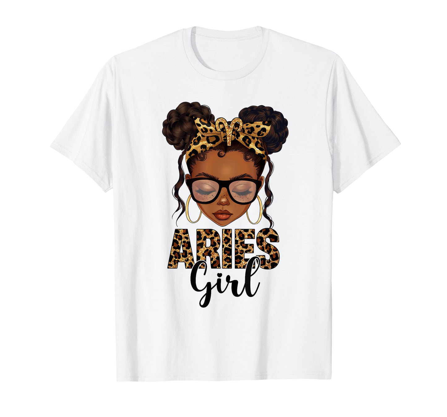 Aries Girl Messy Bun Zodiac Sign Birthday Black Girl T-Shirt