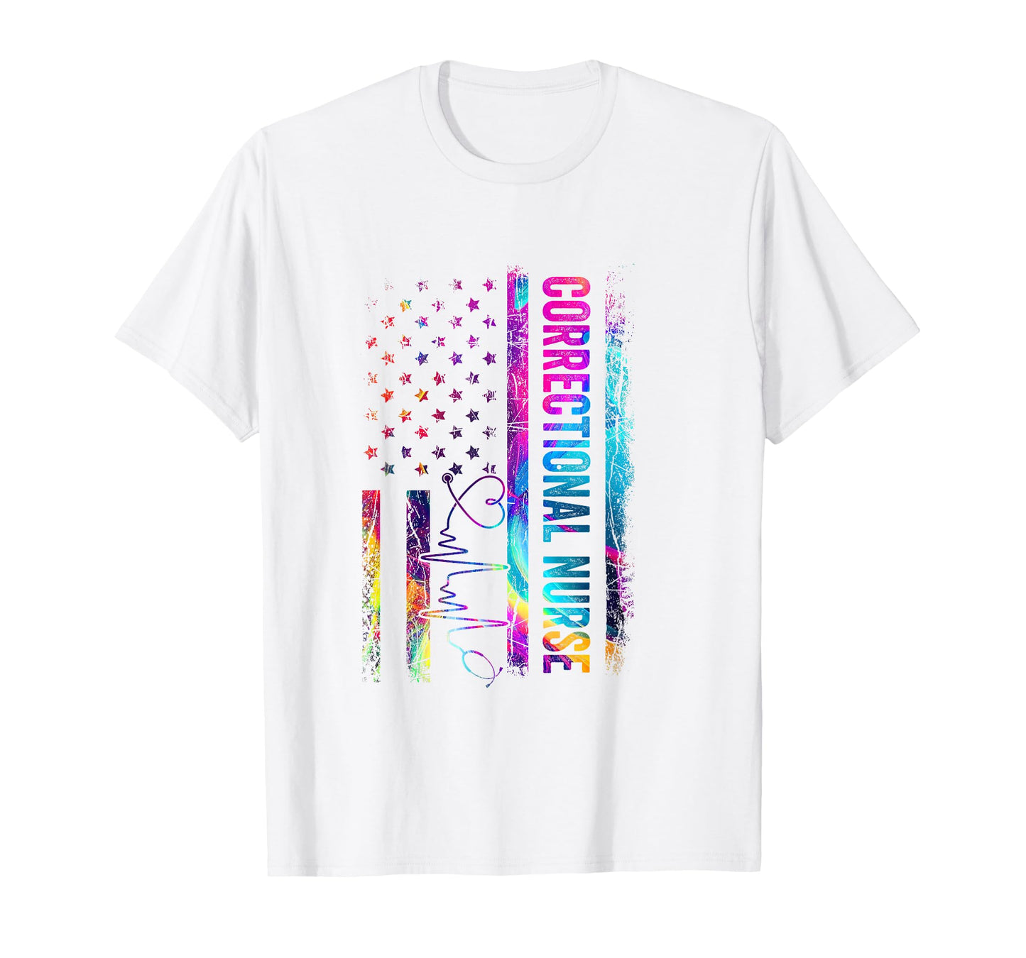 Correctional Nurse Tie Dye American Flag Patriotic Nurse Day T-Shirt for Women Men