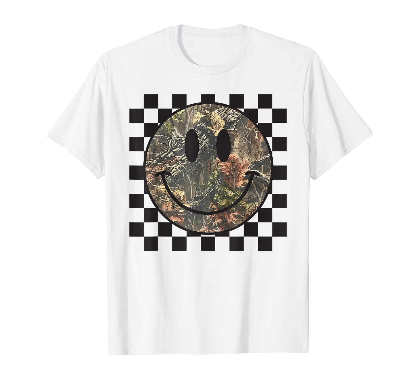 Camo Tree Smile Face Checkered Camouflage Cute Adults Kids T-Shirt