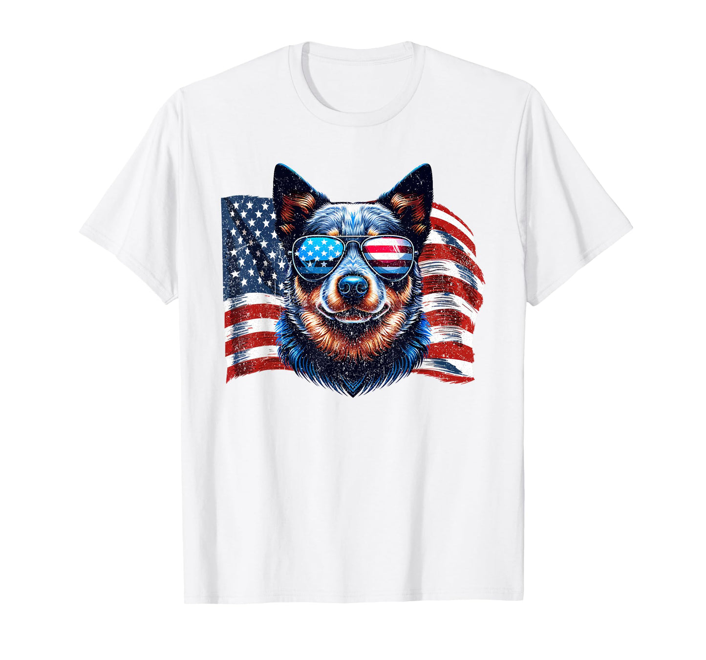 Vintage Australian Cattle Dog American Flag Sunglasses Pets T-Shirt
