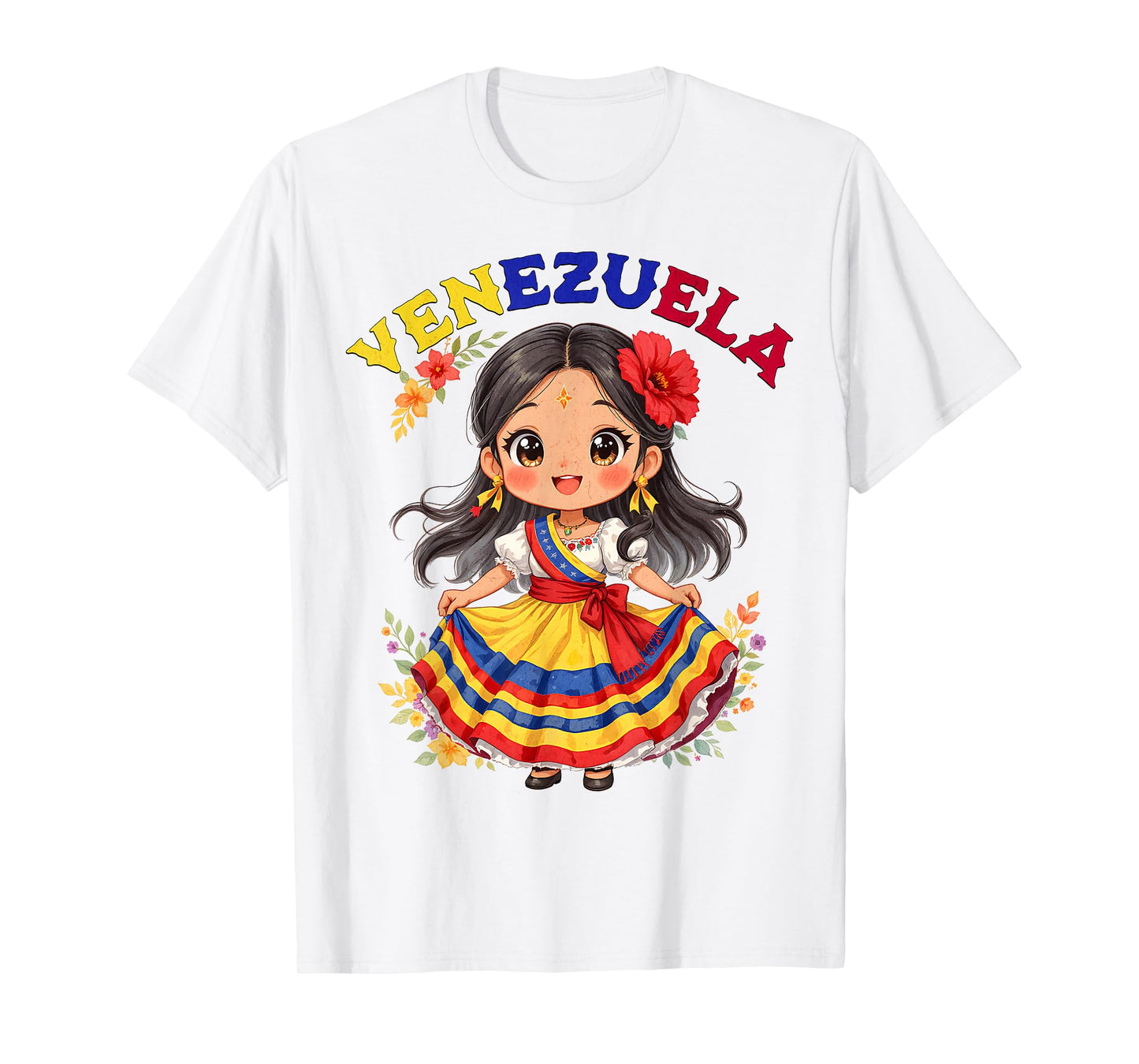 Cute Venezuela Girl Traditional Dress Colorful Art Kids T-Shirt