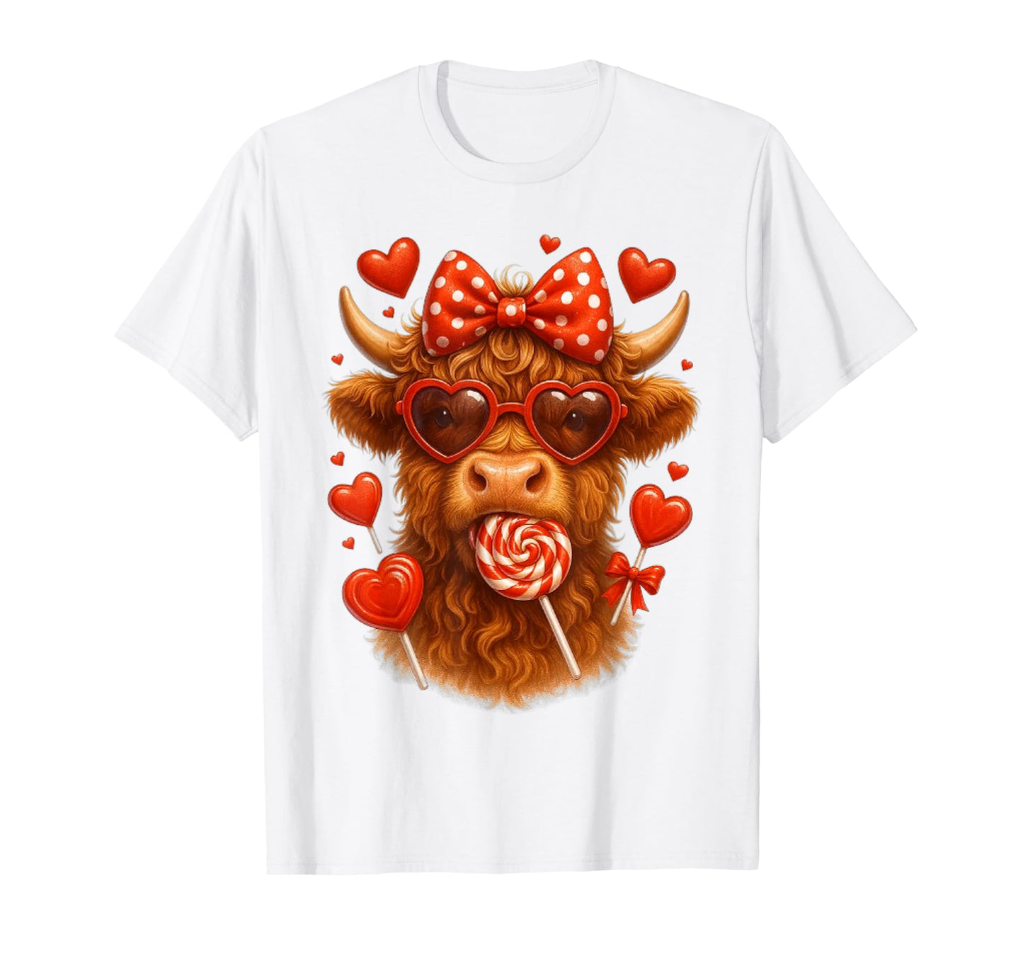Cute Lollipop Highland Cow Valentine's Day red Hearth Funny T-Shirt