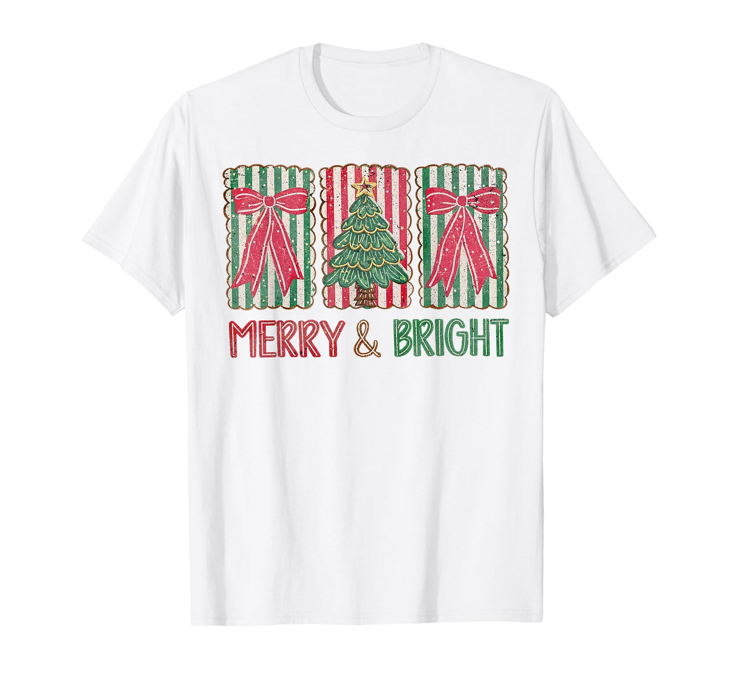 Preppy Merry & Bright Coquette Bow Christmas Tree Women Girl T-Shirt