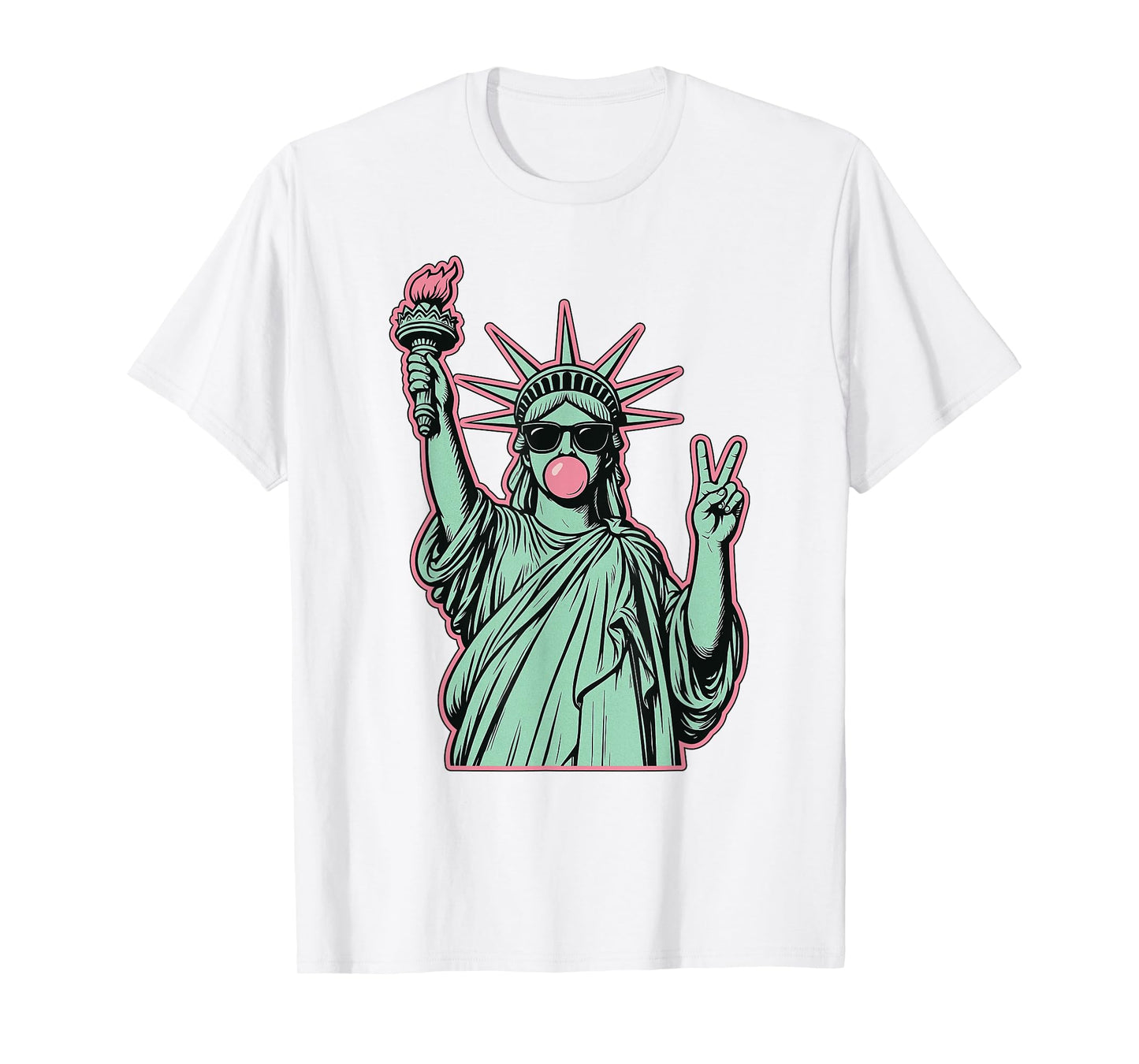 Funny 4th Of July Statue Of Liberty Blowing Bubble Gum Girl T-Shirt