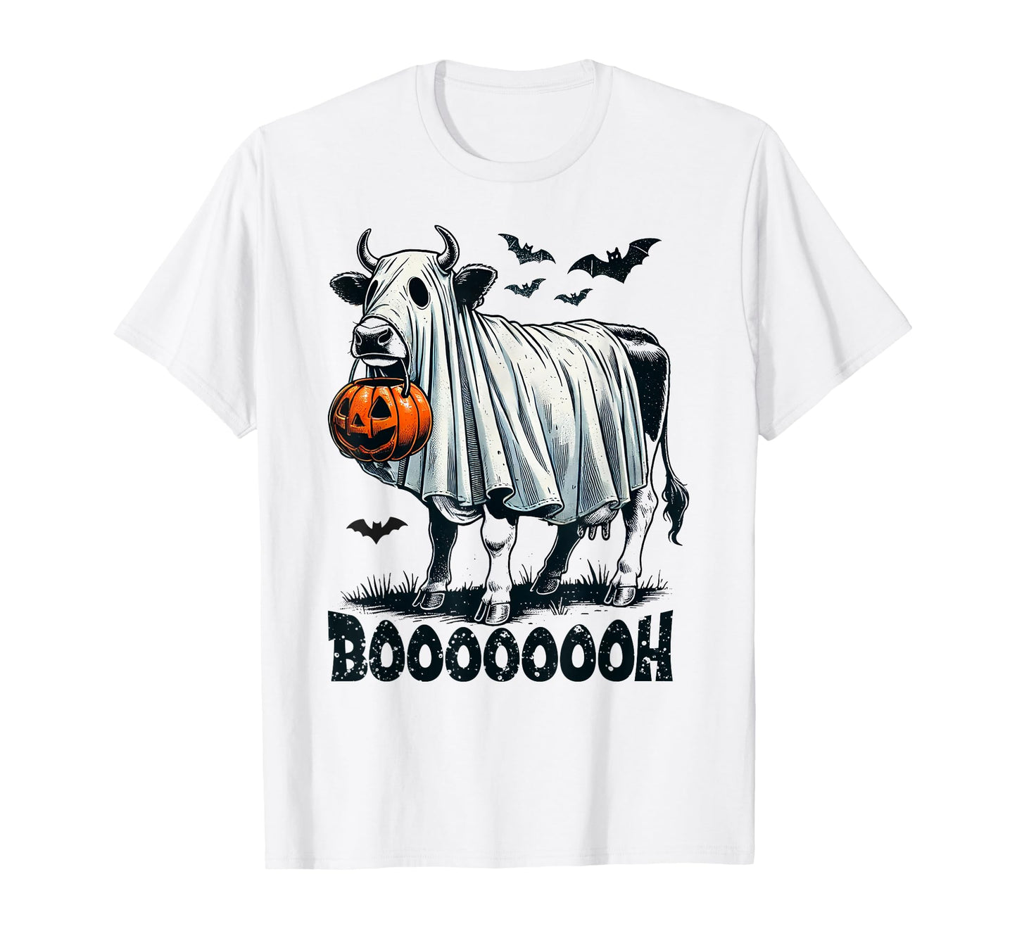 Cow Ghost Halloween Cattle Trick Or Treat Jack O Lantern Boh T-Shirt