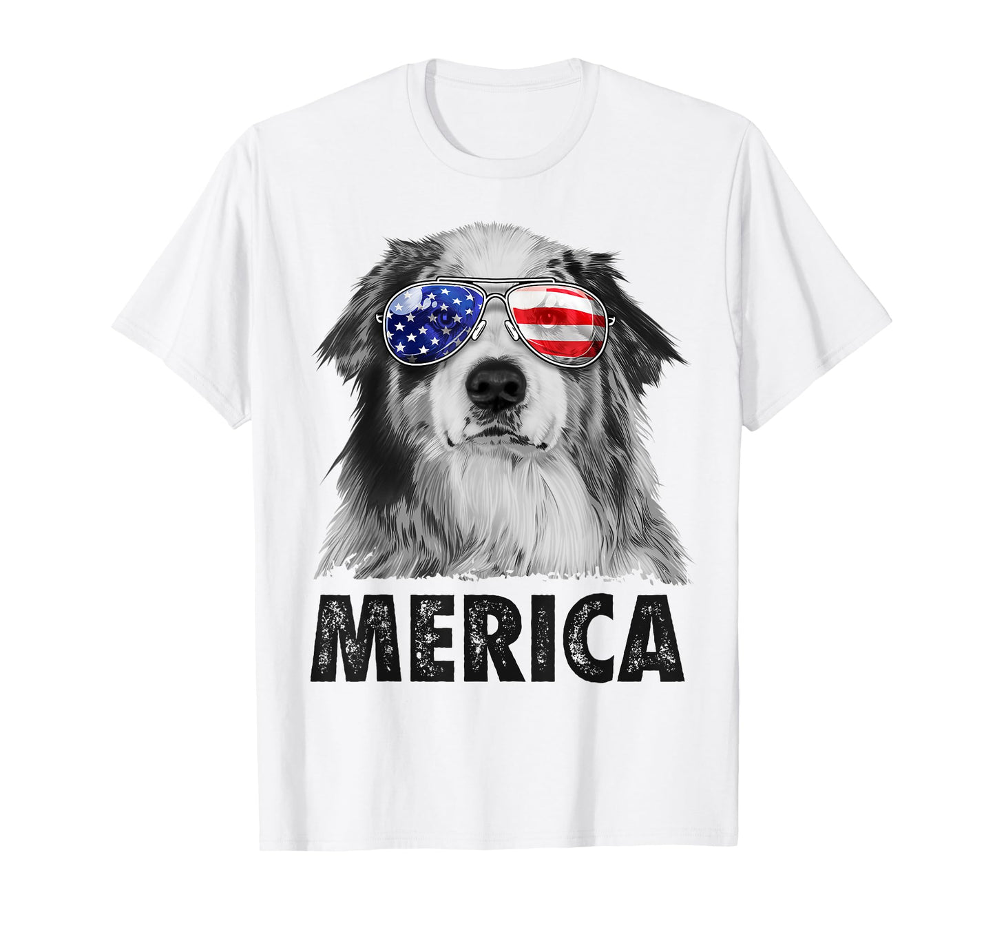 Aussie Australian Shepherd 4th of July Merica American Flag T-Shirt