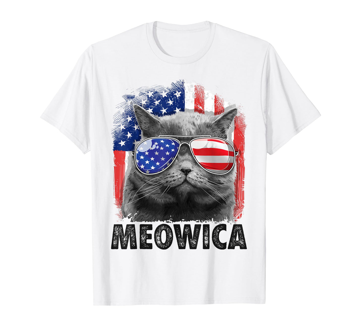 Cat 4th of July Shirts Meowica Merica Men USA American Flag T-Shirt