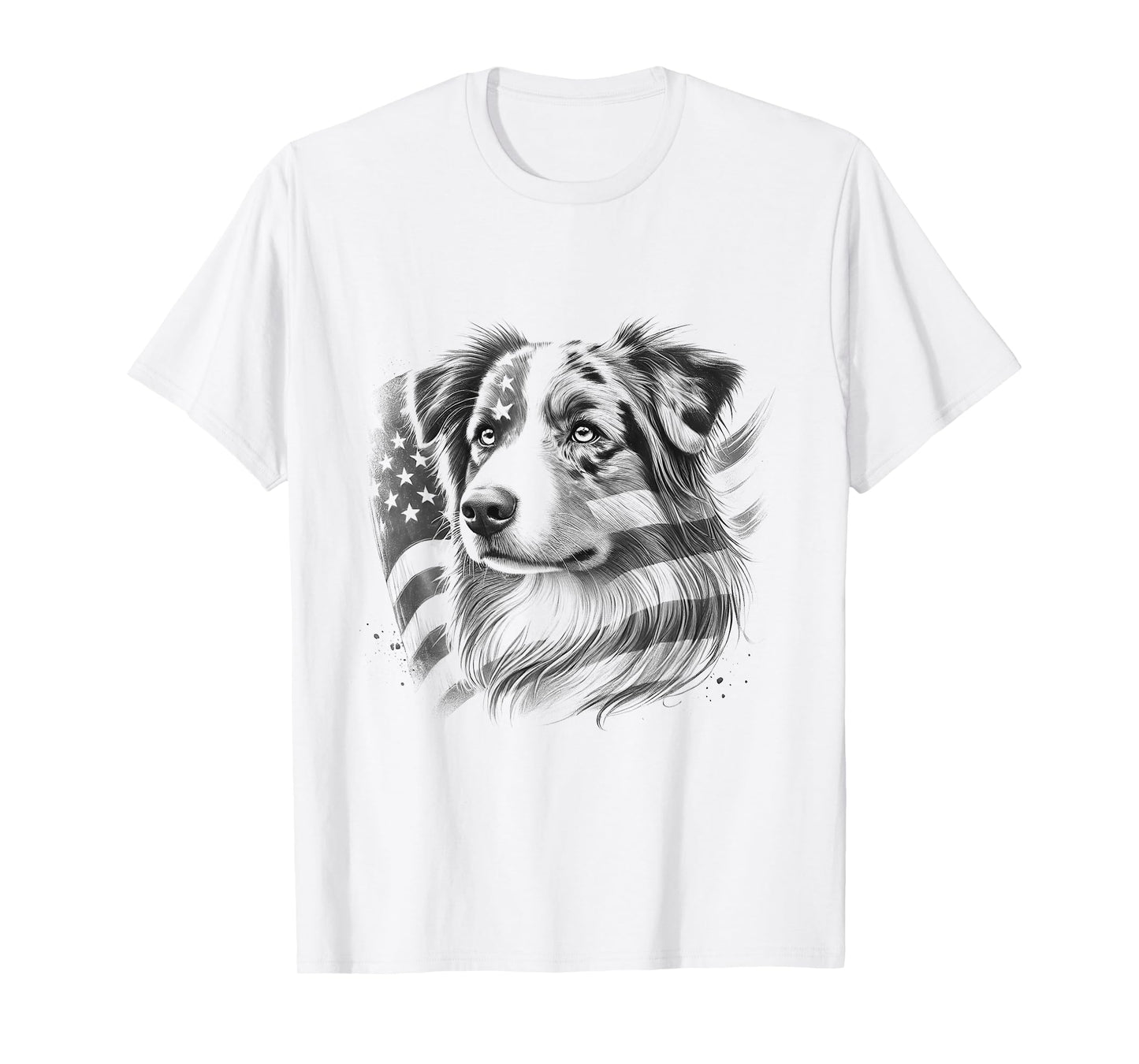 Australian Shepherd Dog American Flag Aussie Design T-Shirt
