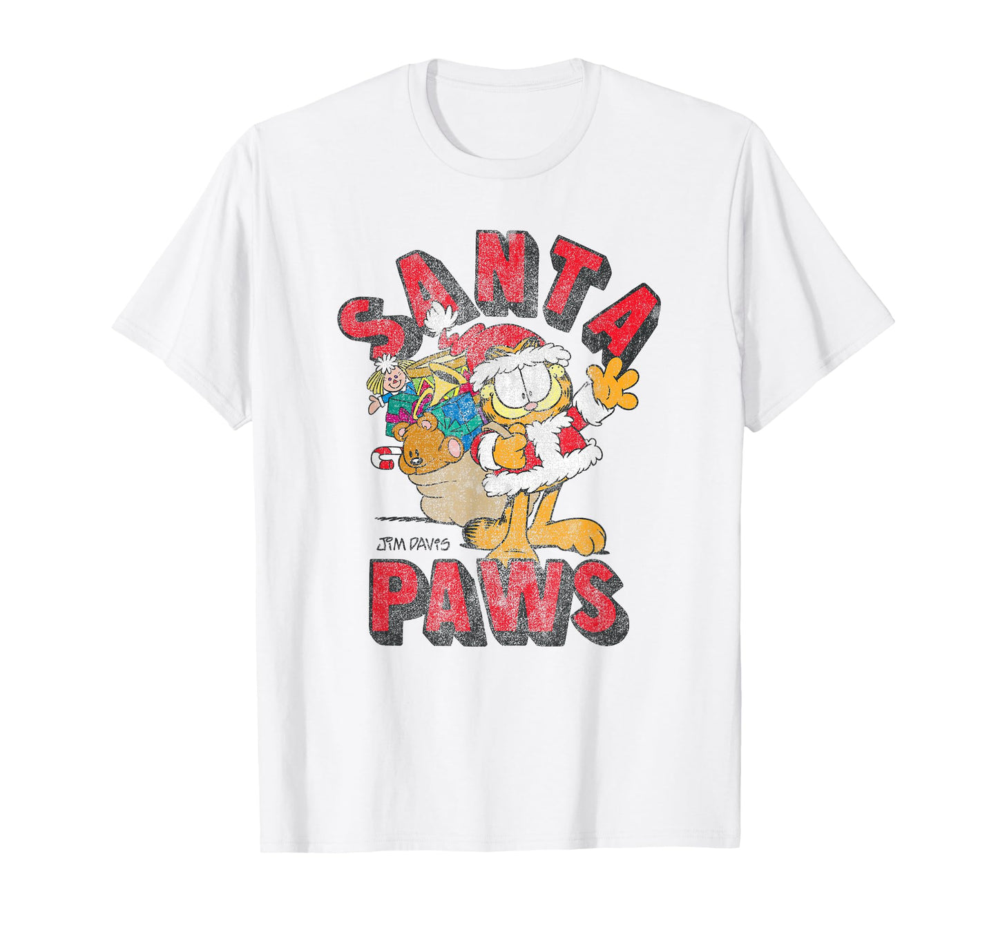Garfield Santa Paws Distressed Christmas Cartoon Cat T-Shirt for Men Women Kids