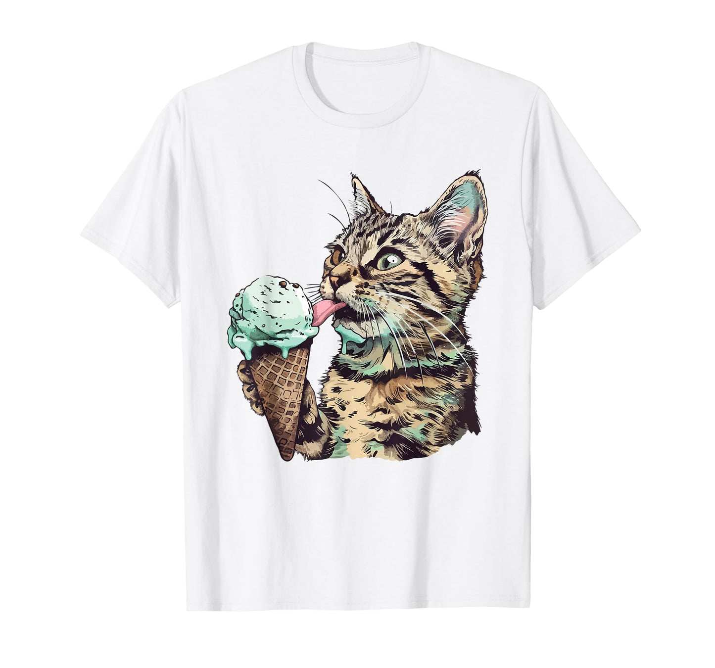 Funny Cat Eating Mint chocolate chip ice cream Cat Ice Cream T-Shirt