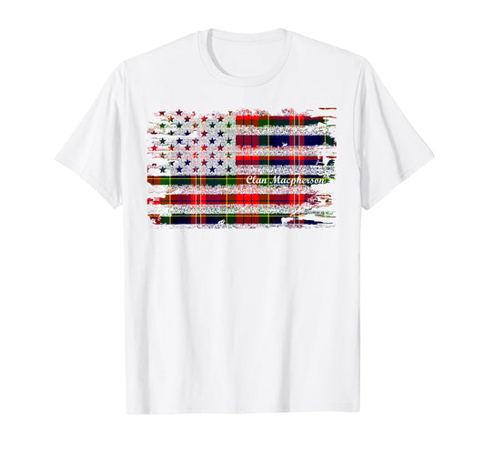 Macpherson surname American Flag Scottish Clan Tartan T-Shirt