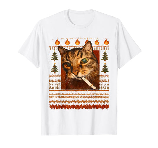 Cigarette Kitten Xmas Cat Smoking Cigarette Funny Cat Meme T-Shirt