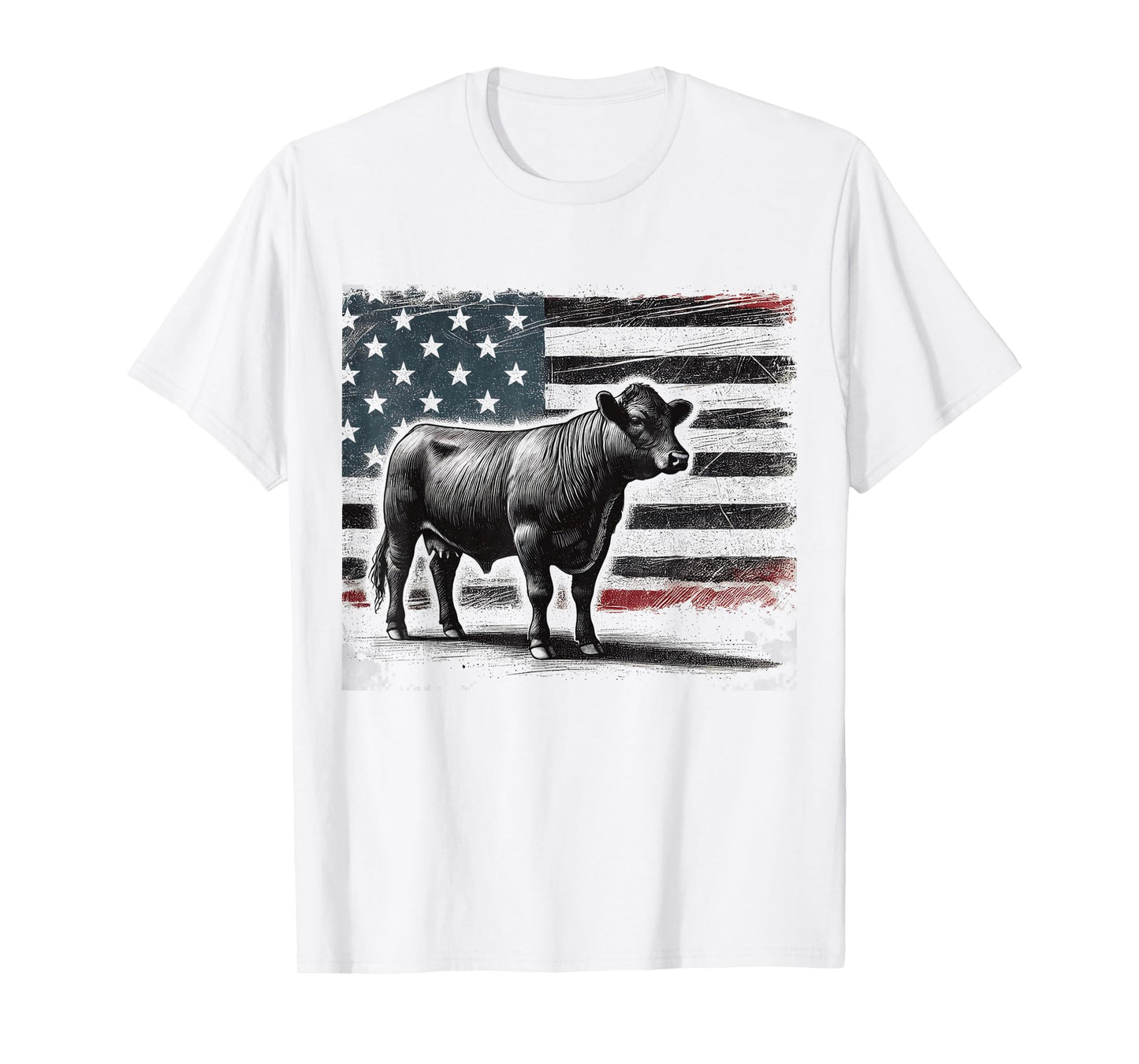 Angus Rancher USA American Flag Cow T-Shirt