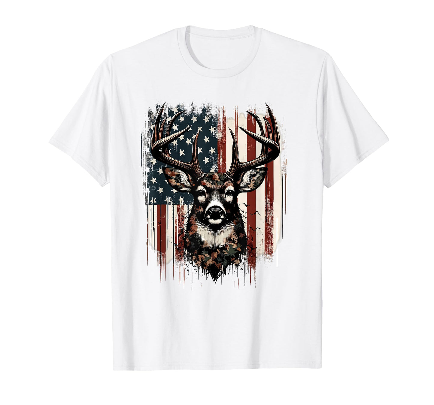 Deer Hunting American Flag Whitetail Buck Antlers T-Shirt