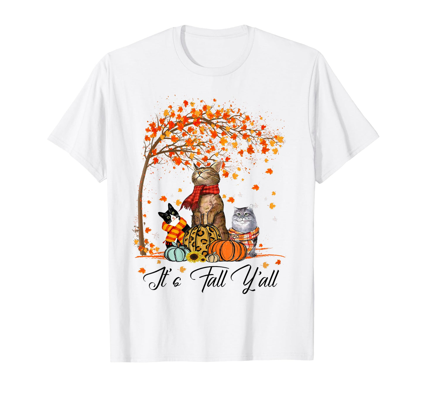 Cat It’s Fall Y’all Pumpkins Autumn Halloween Cat Fall Gifts T-Shirt