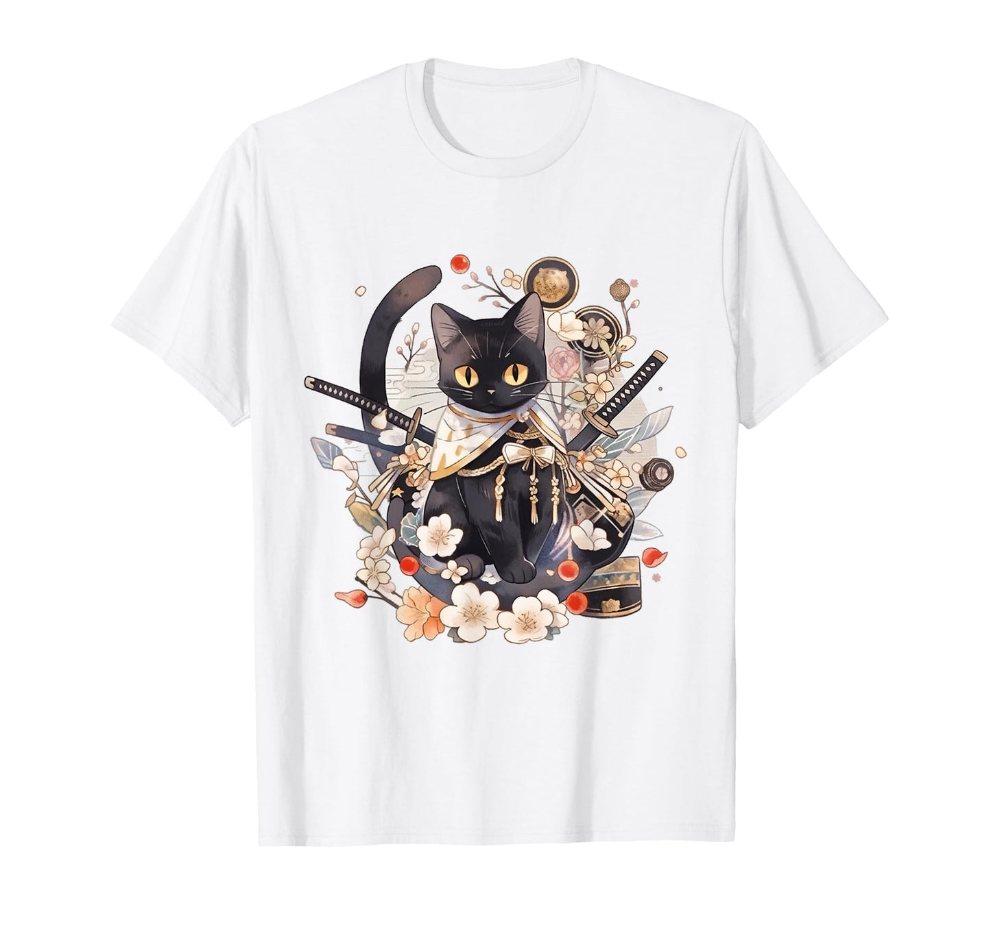 Japanese Art Cat Ninja Ukiyo-e Anime Style Samurai Cat T-Shirt