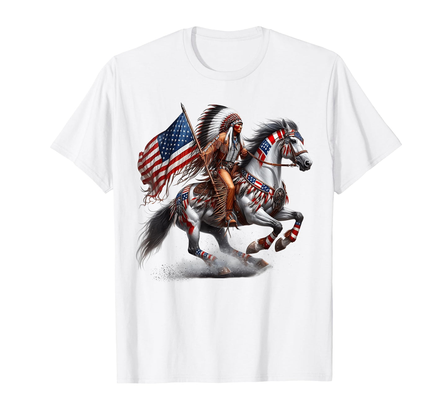 Native American Flag 4th of July Horse Indian Burial Ground T-Shirt