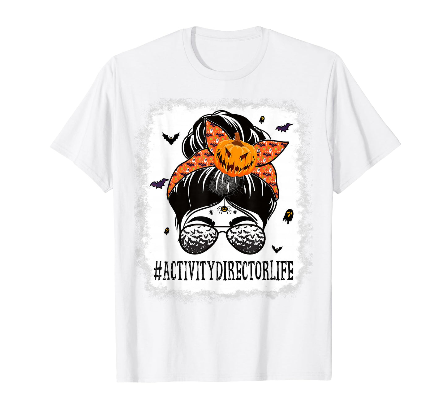 Activity Director Messy Bun Spooky Pumpkin Halloween Costume T-Shirt