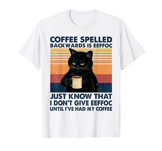 Coffee Spelled Backwards Is Eeffoc Cat Drinking Vintage T-Shirt