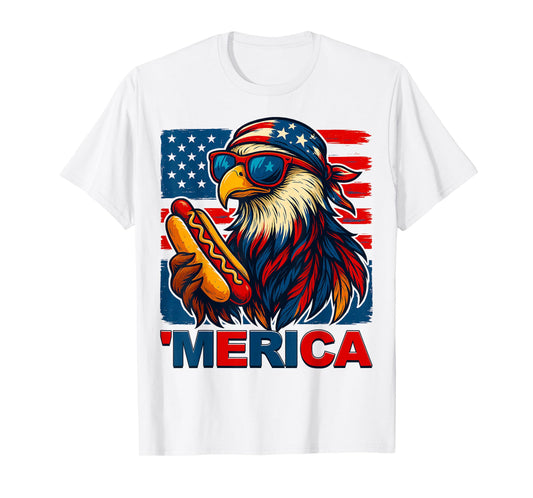 Funny Merica Eagle Hotdog USA Flag 4th of July Patriotic Men T-Shirt