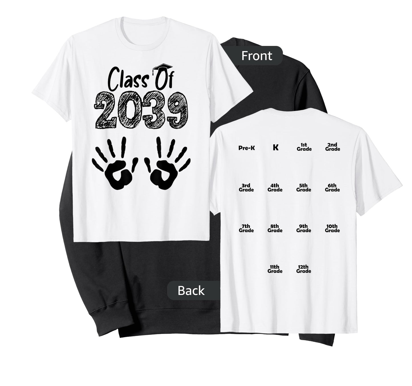 Class of 2039 Grow With Me Shirt Handprint On Back Pre-K T-Shirt