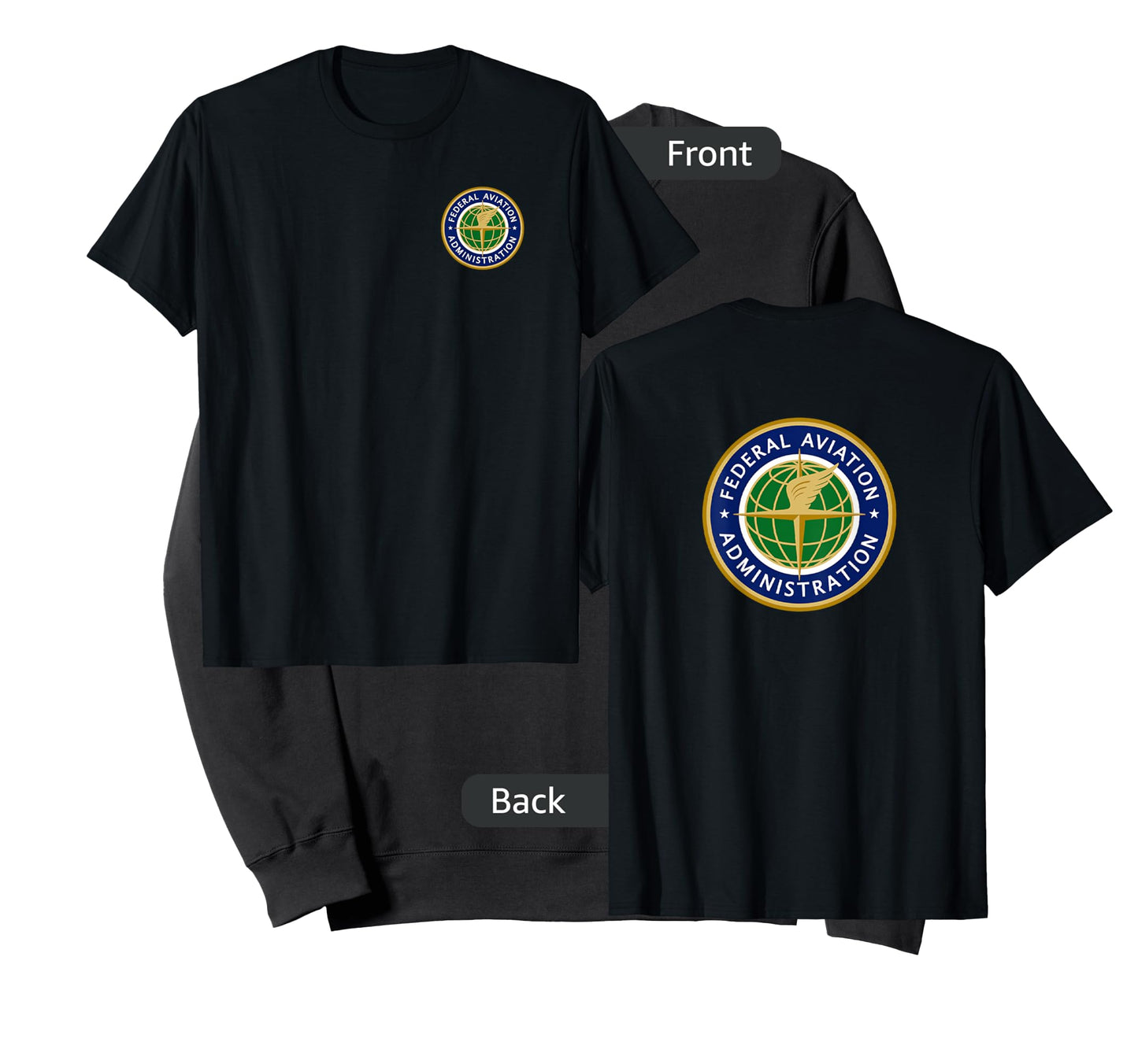 Federal FAA Shirts & Gifts Retired US FAA T-Shirt - Men's Aviation Theme Black Short Sleeve T-Shirt - Small