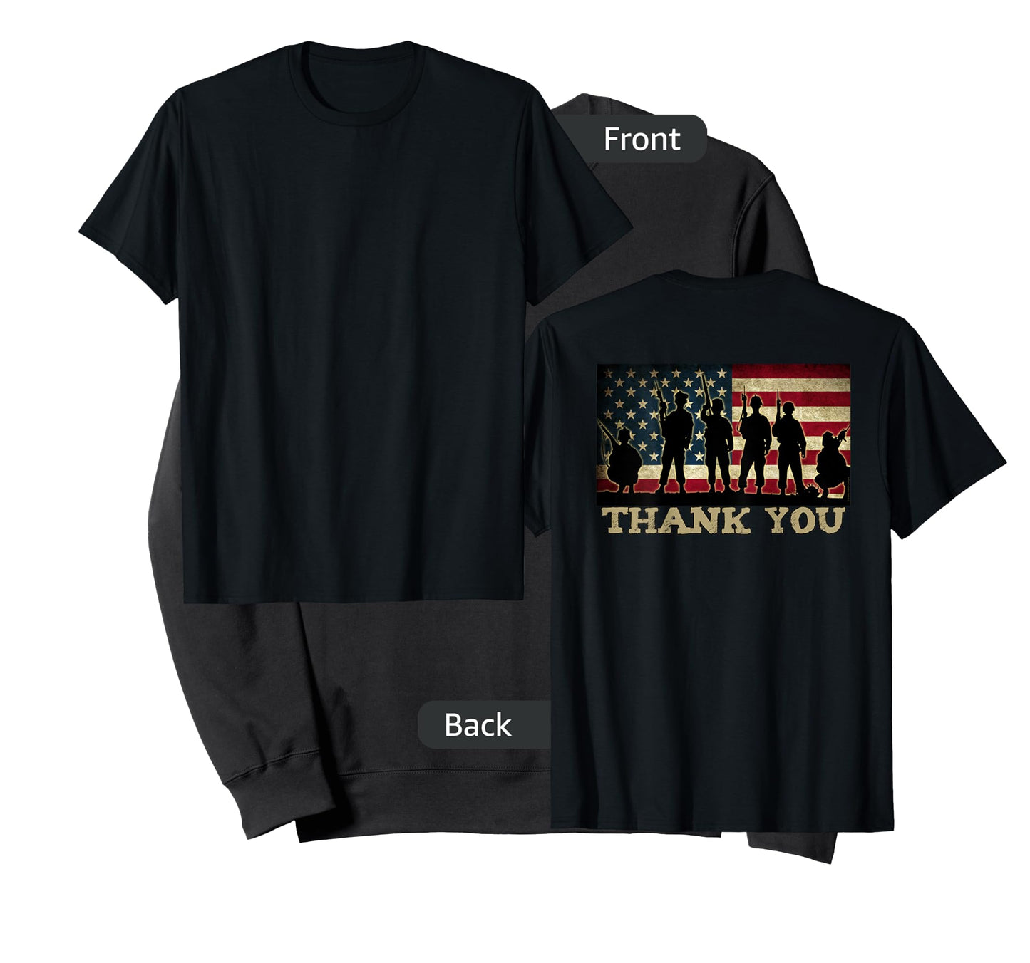 ON BACK THANK YOU Soldiers Veterans American Flag Military T-Shirt for Women Kids Men