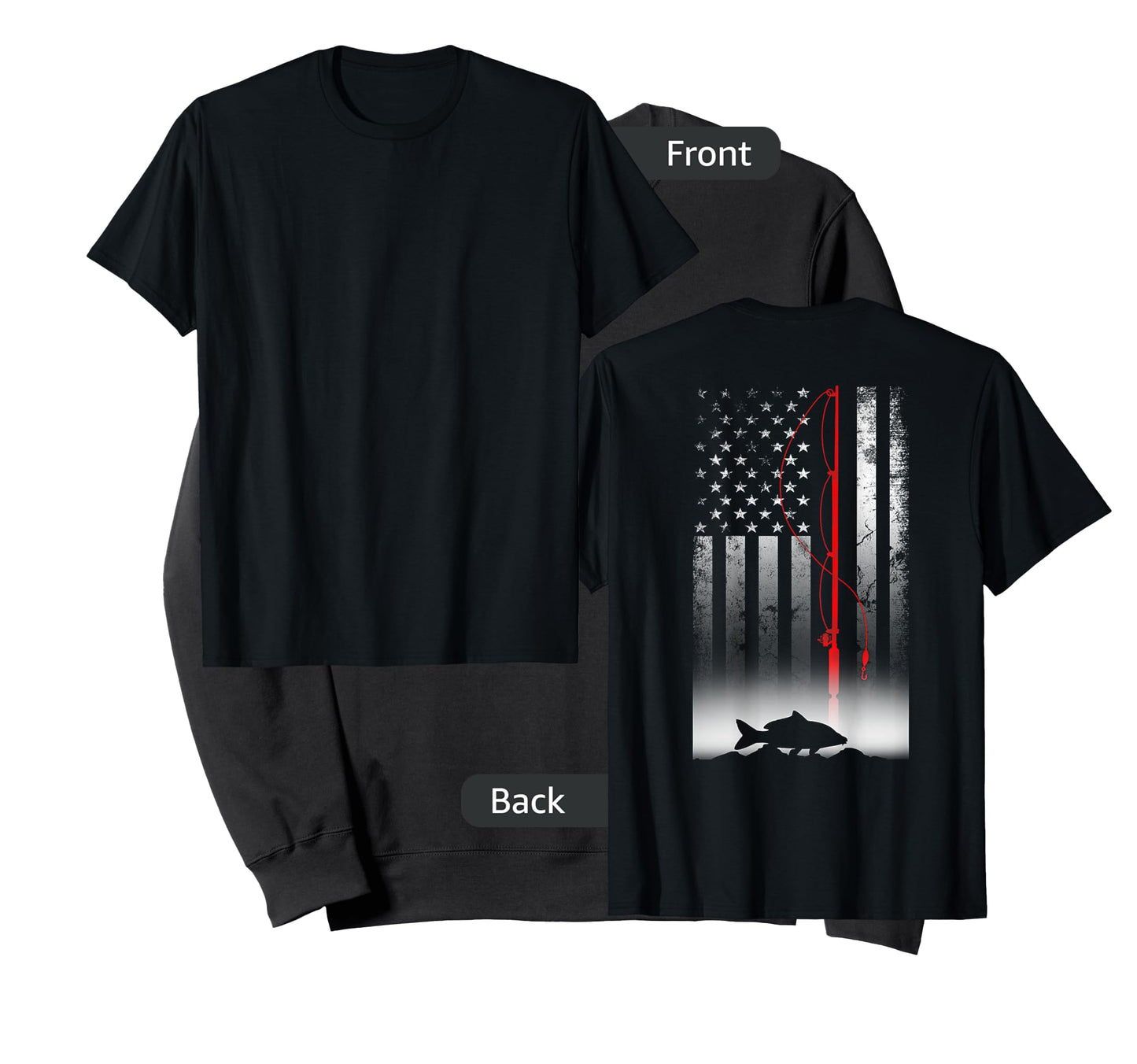 Fishing Pole American Flag Gift for Patriotic Fisherman T-Shirt Small