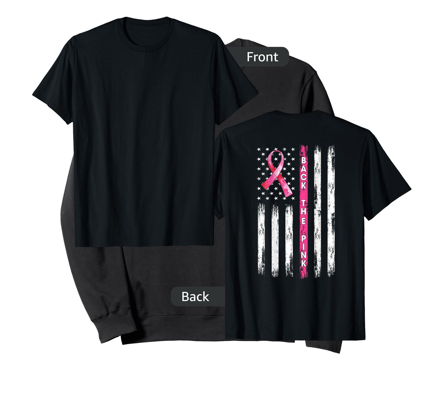 Back The Pink Ribbon American Flag Breast Cancer Awareness T-Shirt Small