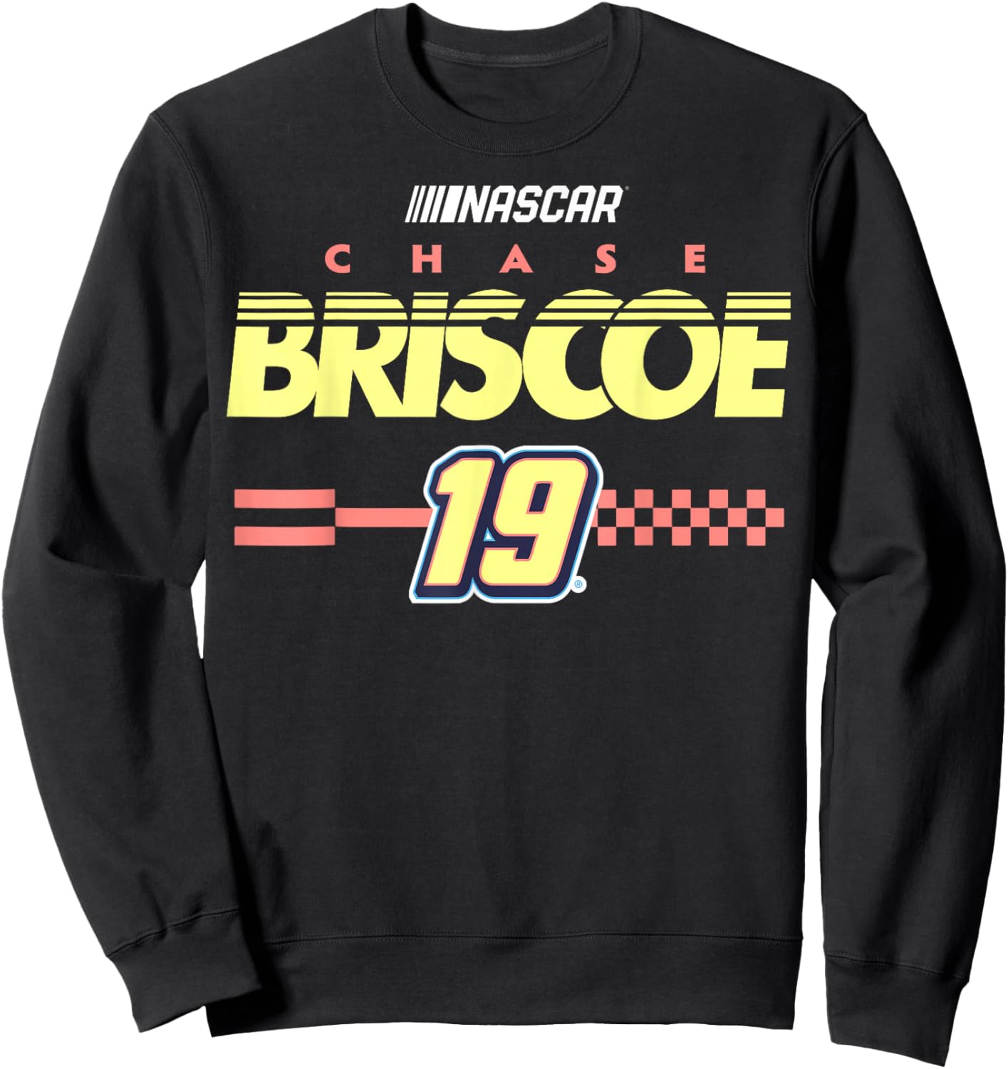 NASCAR Chase Briscoe No. 19 Checkered Pattern Start Line T-Shirt - Sweatshirt | Black