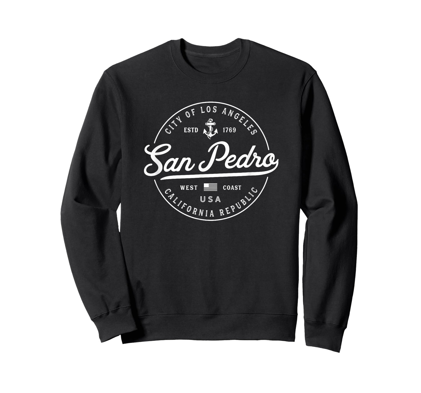 San Pedro California Souvenirs & Gifts Nautical Anchor T-Shirt, Unisex-Youth, Black, Small, Short Sleeve