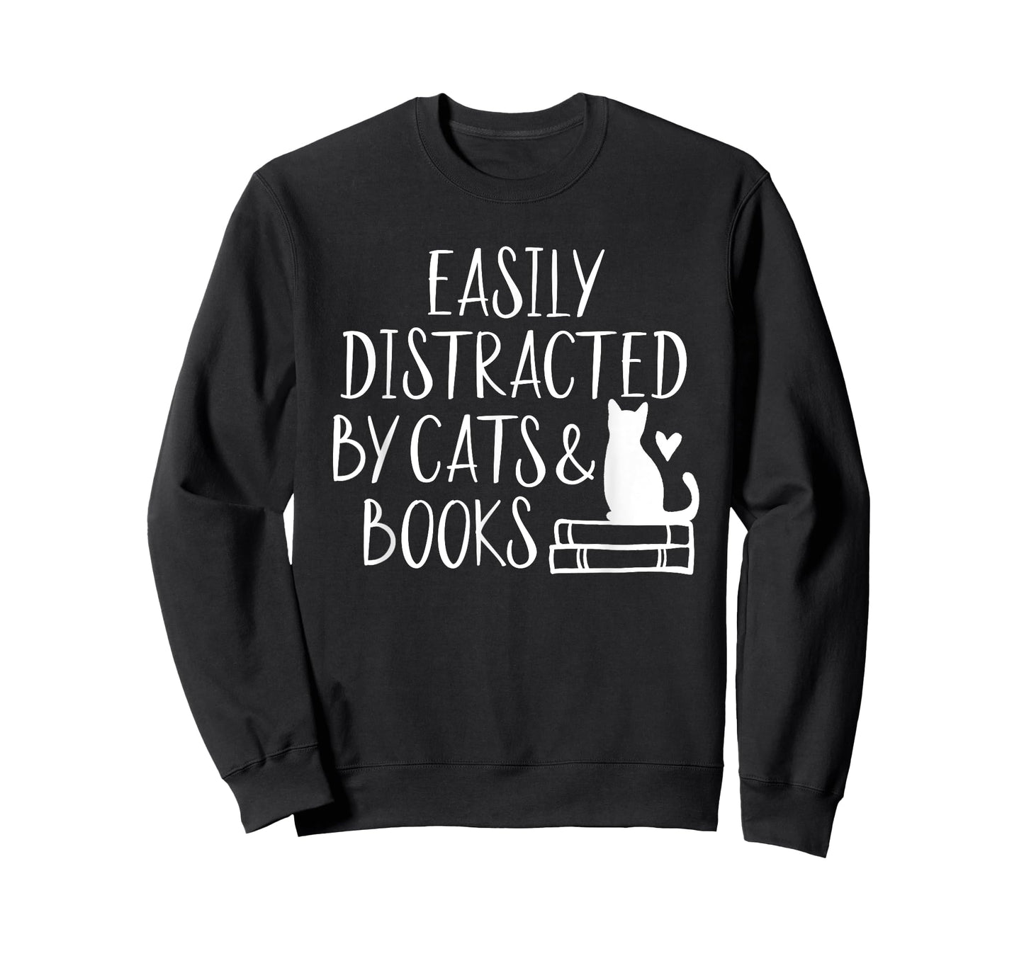 Easily Distracted by Cats and Books - Cute Book Lover T-Shirt Small