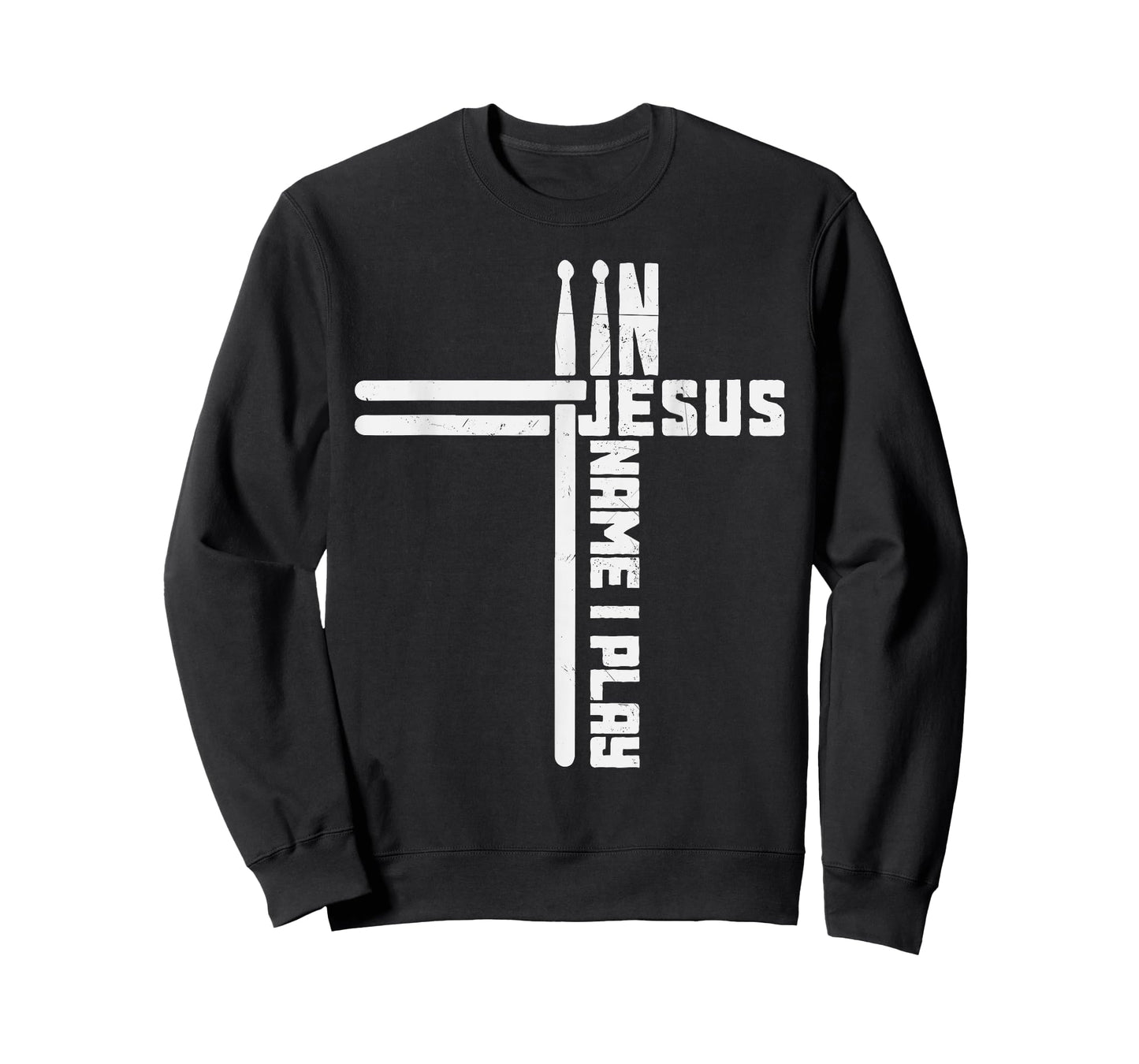 Drummer Vintage Cross Drumsticks In Jesus Name I Play Drum T-Shirt, Small, Black