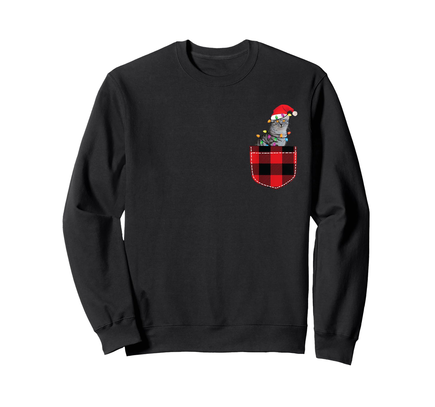 Cat in Pocket Shirt Women Men Funny Cat Christmas Plaid T-Shirt