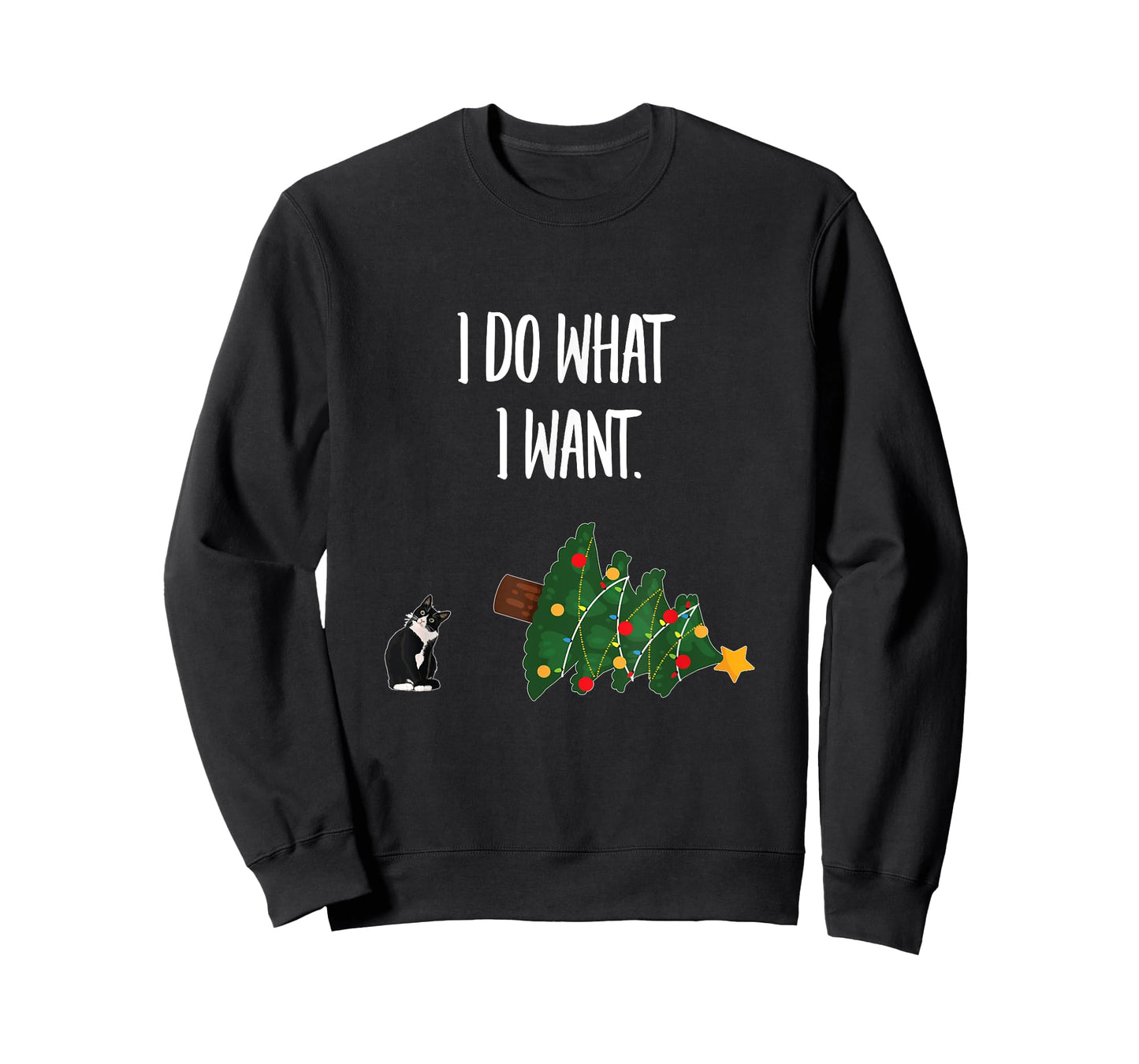 Tuxedo Cat Knocking Over Christmas Tree - I Do What I Want Men Women T-Shirt