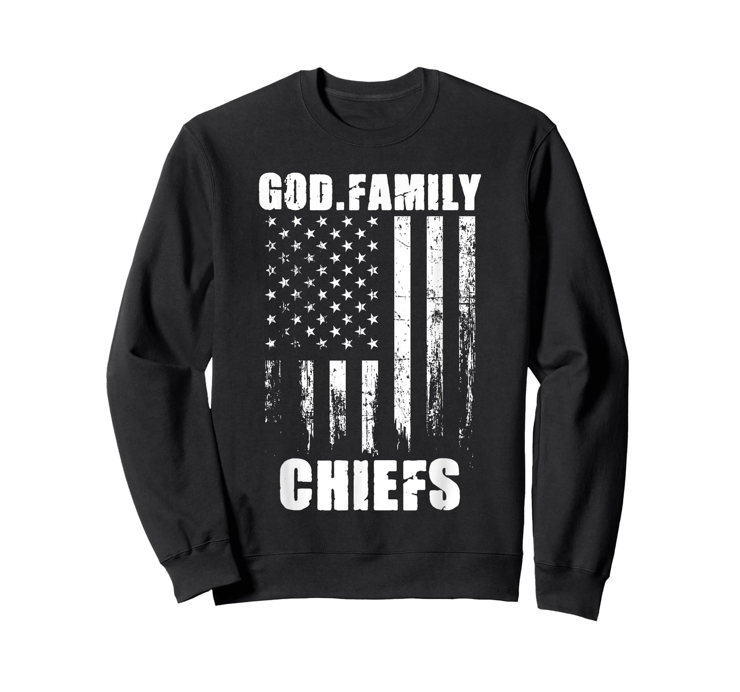 God. Family. Chiefs. Vintage USA Flag T-Shirt