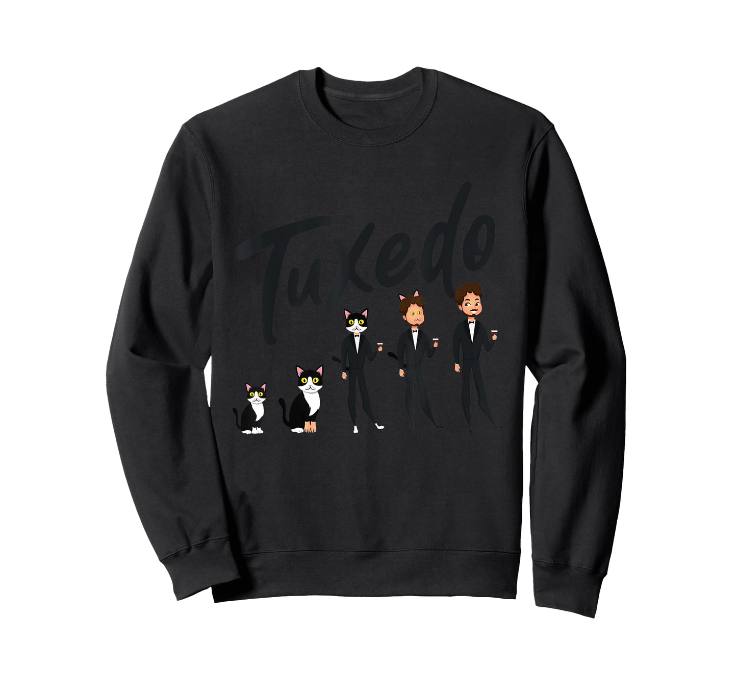 Tuxedo Cat Evolution to A Man Wearing a Tuxedo - Funny T-Shirt