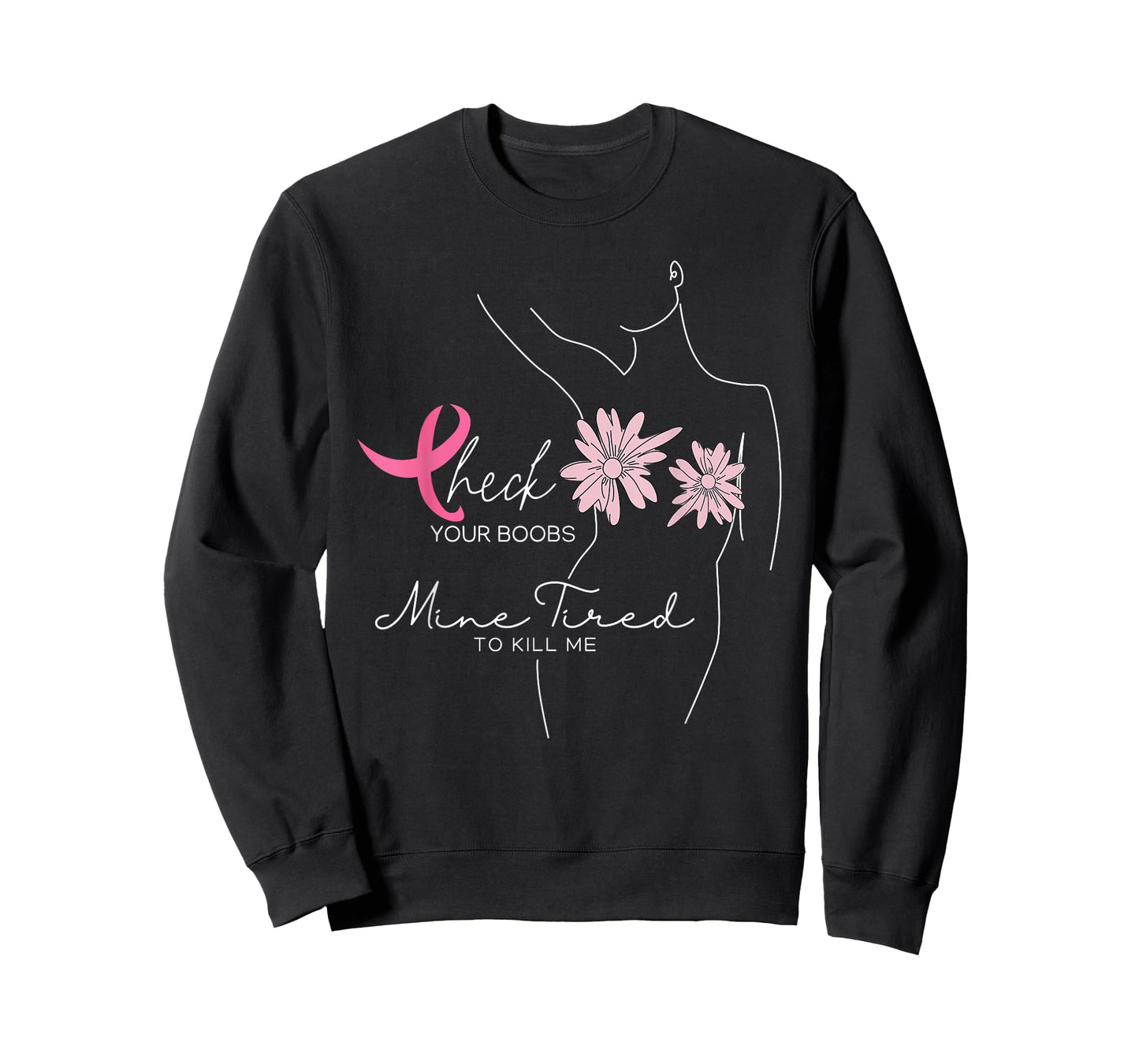 Check Your Boobs Mine Tried To Kill Me Halloween Pink Ribbon T-Shirt