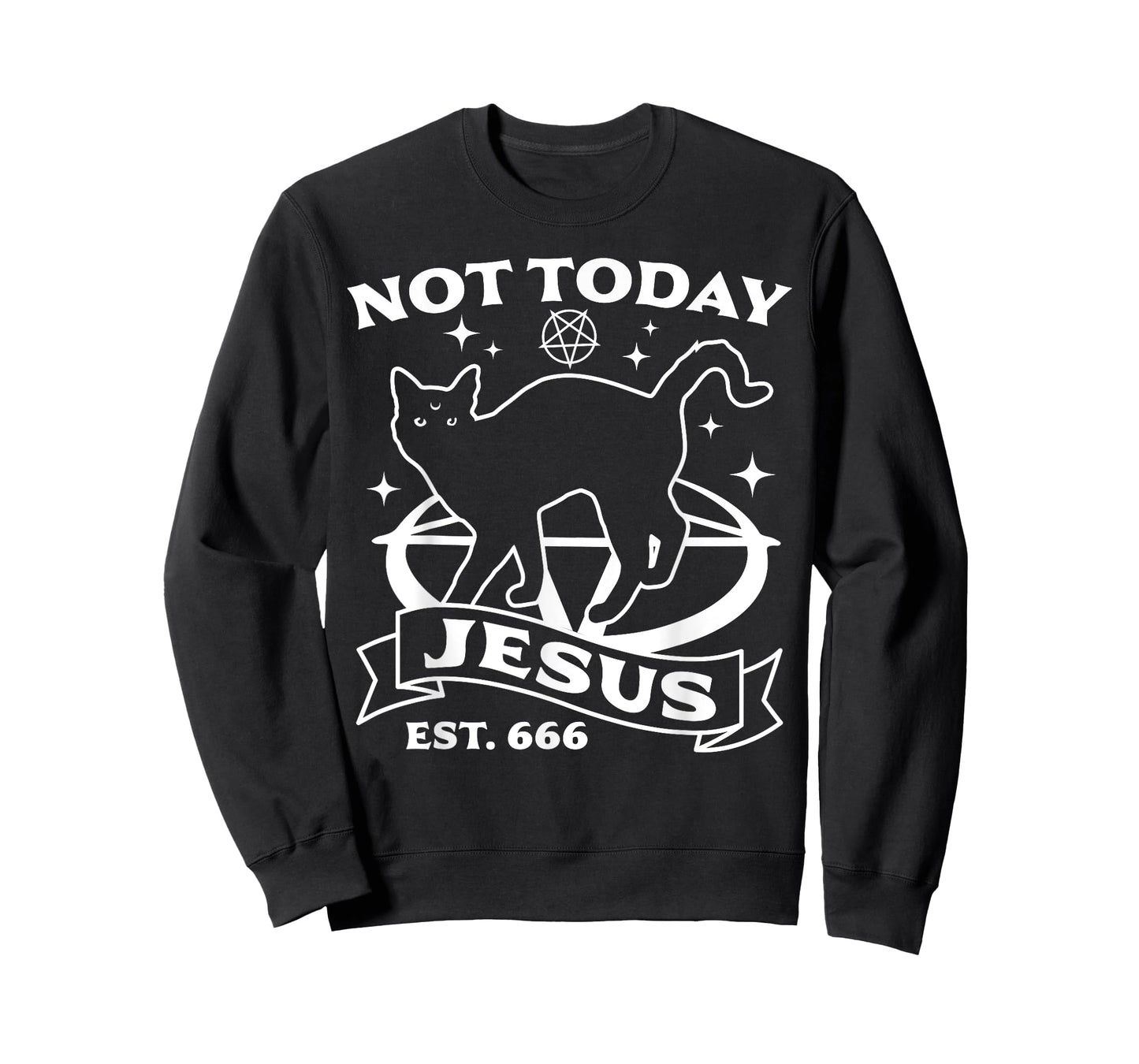 Not Today Jesus - Black Cat Satanic Devil Halloween Goth T-Shirt