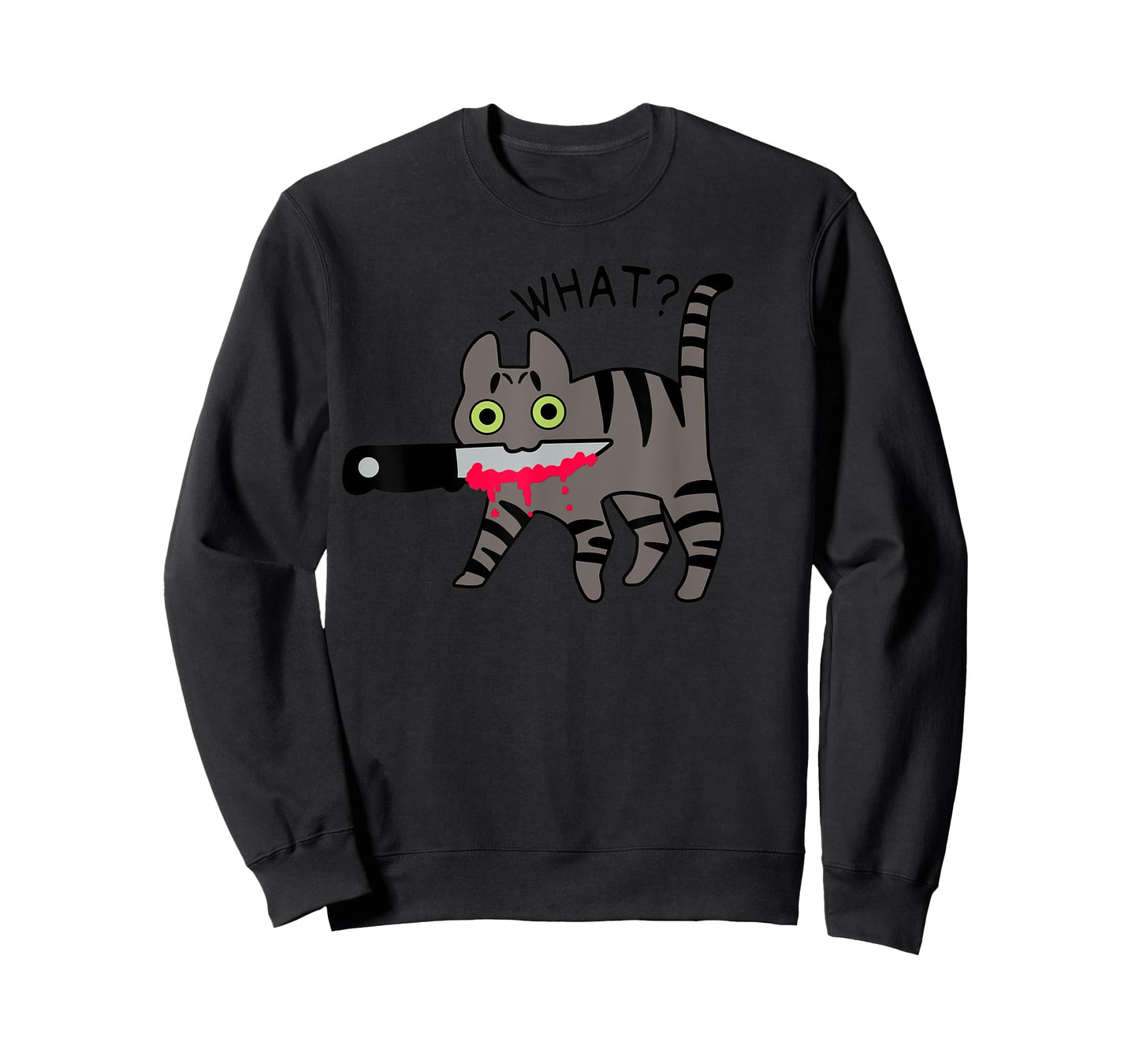Cat What? Murderous Grey Tabby Cat With Knife Halloween T-Shirt for Men Women