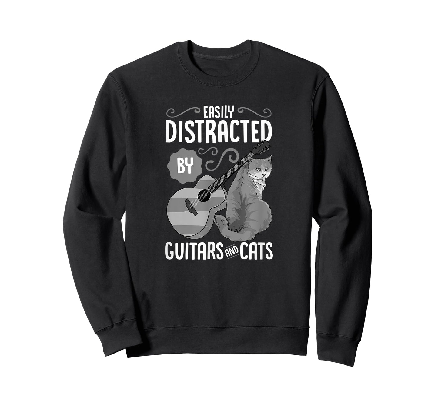 Easily Distracted by Guitars and Cats - Cat & Guitar Lover T-Shirt