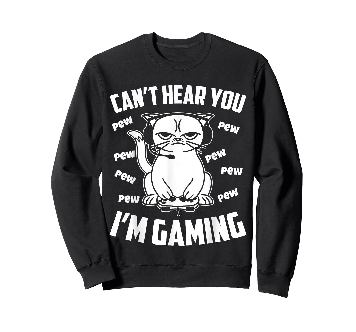 Can't hear you I'm gaming, Funny Gamer Cat T-Shirt for Men Women Girls Kids