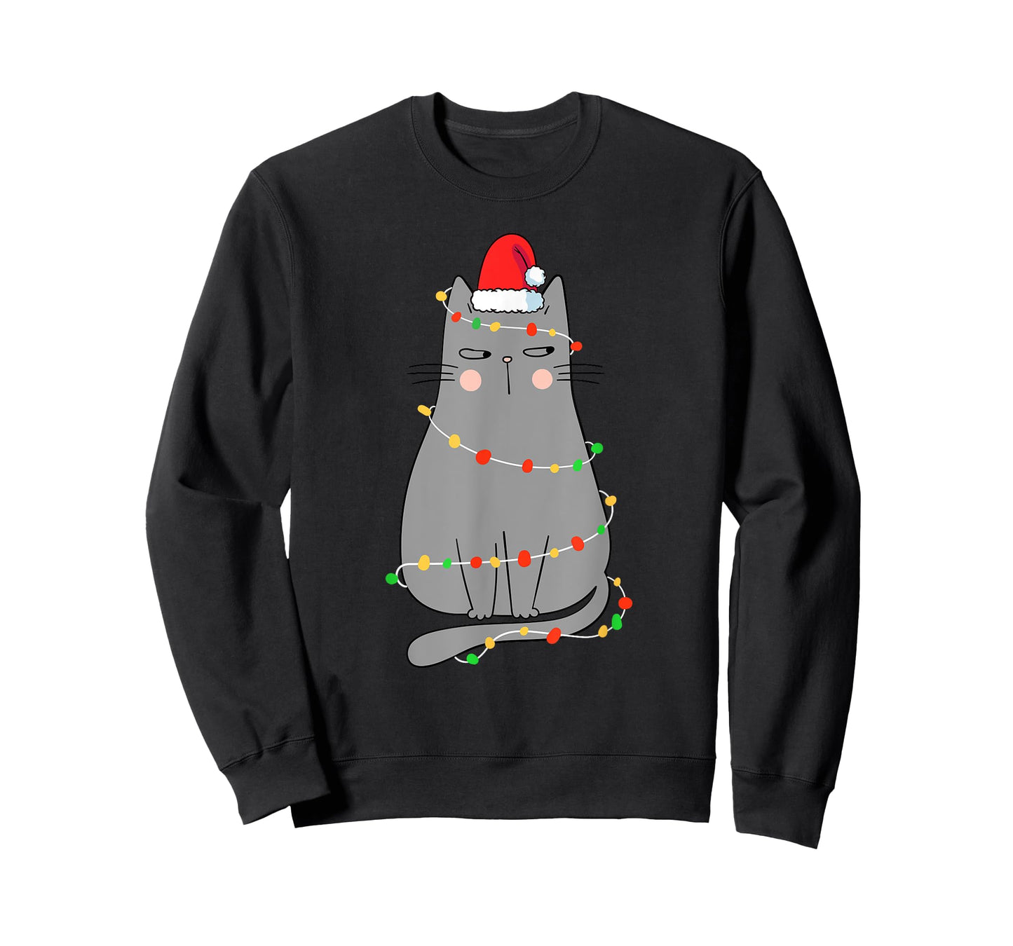 Funny Cat Christmas Shirt Women Christmas Cat Santa Hat Kids T-Shirt