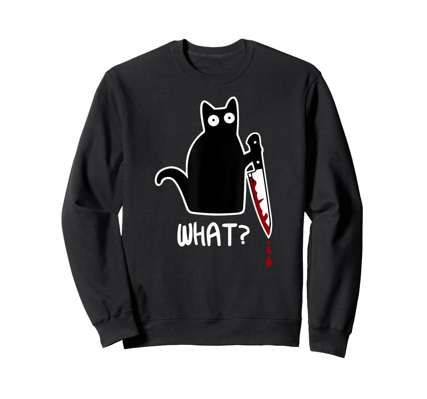 Funny Black What Cat - Murderous Kitty Cat with Knife T-Shirt for Men Women