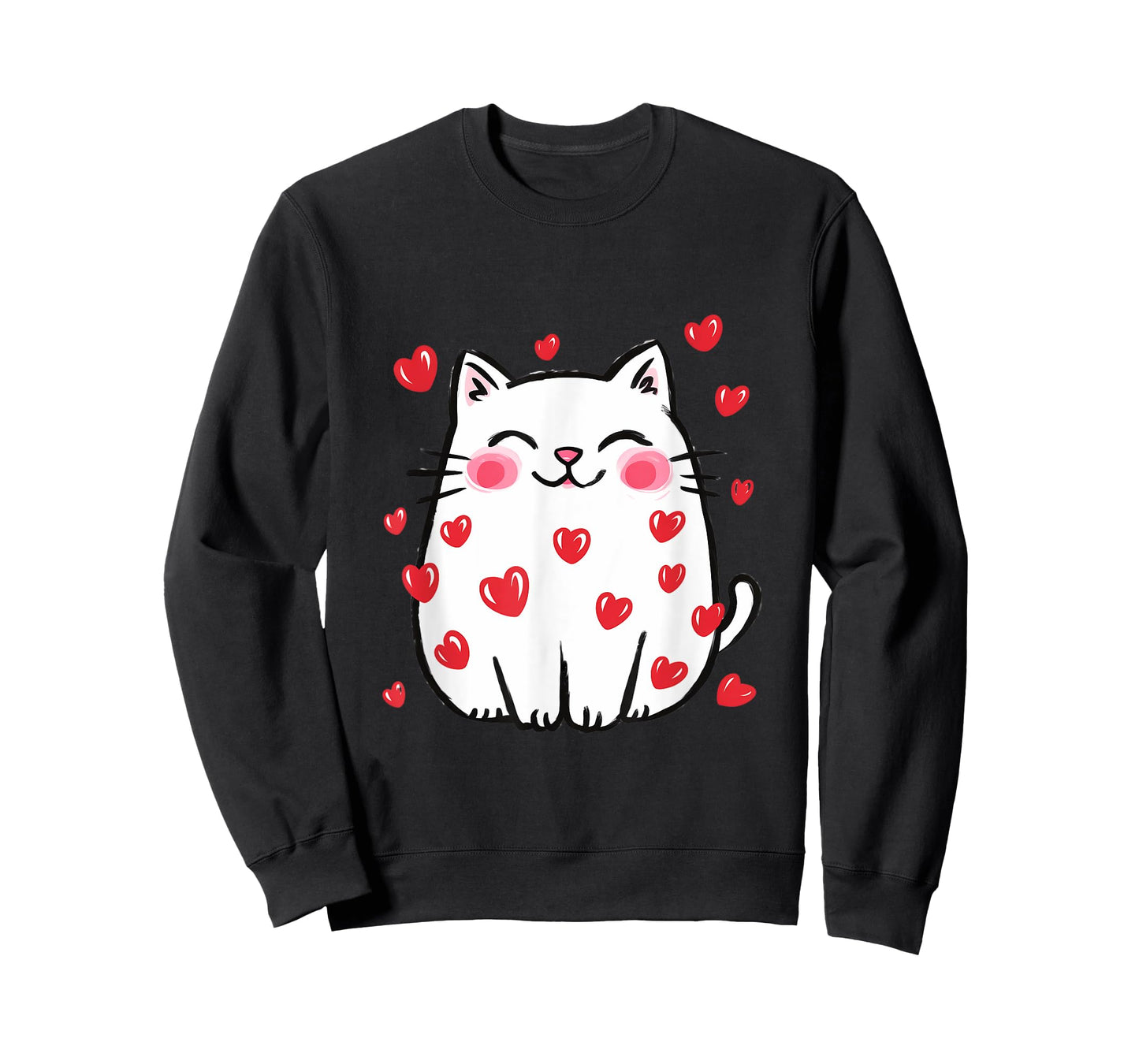 Cute Valentine Cat Red Hearts Cats Lover White Kitten T-Shirt