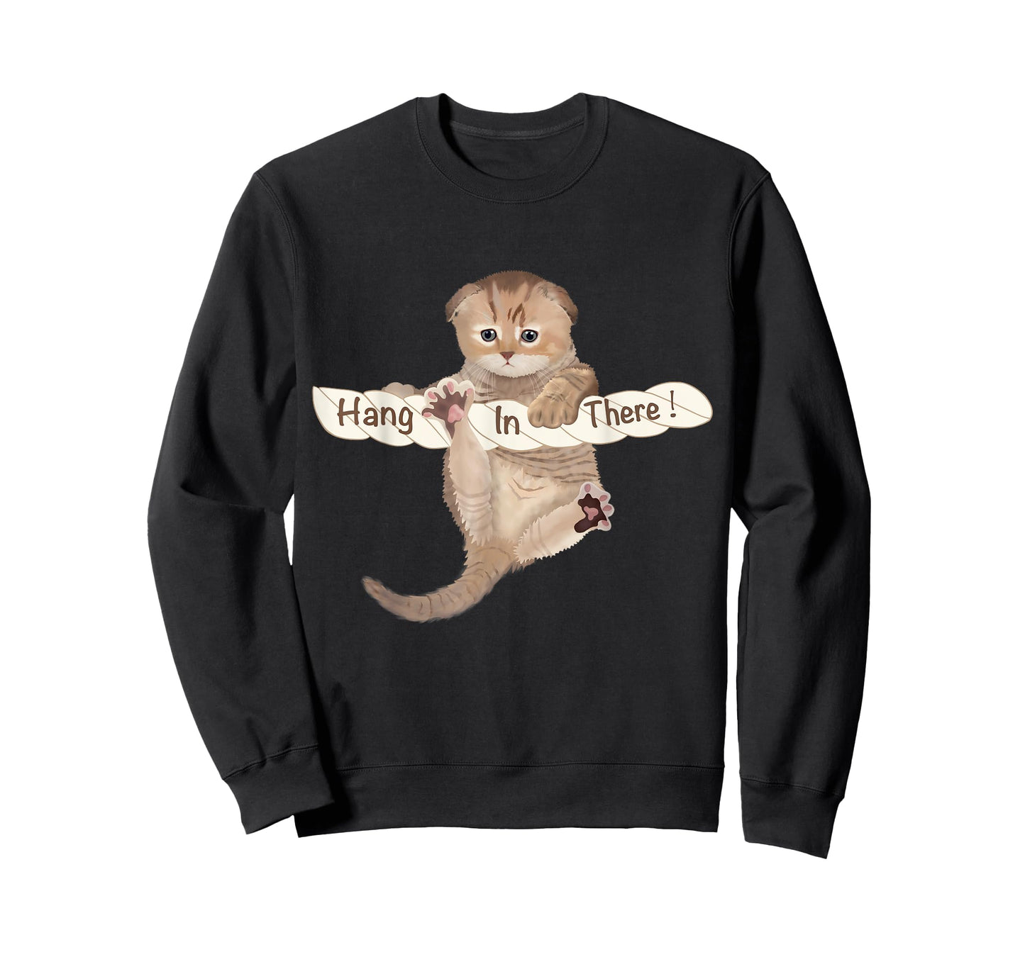 HUMORUS CATS Cute Cat 'Hang In There' Motivational & Inspirational Unisex Adult T-Shirt - Black, Small