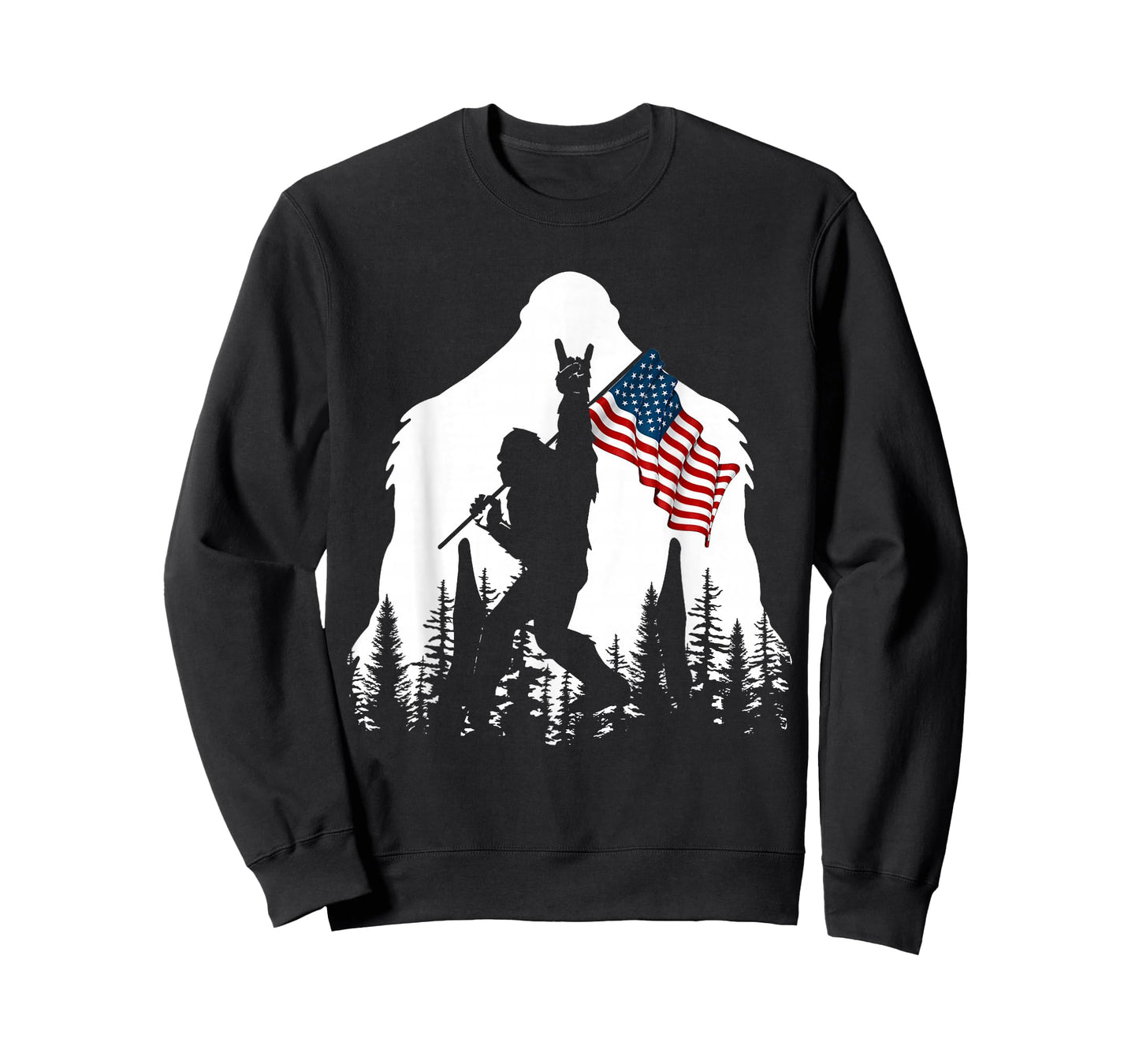 Bigfoot Rock On Hold American Flag Sasquatch Believers T-Shirt