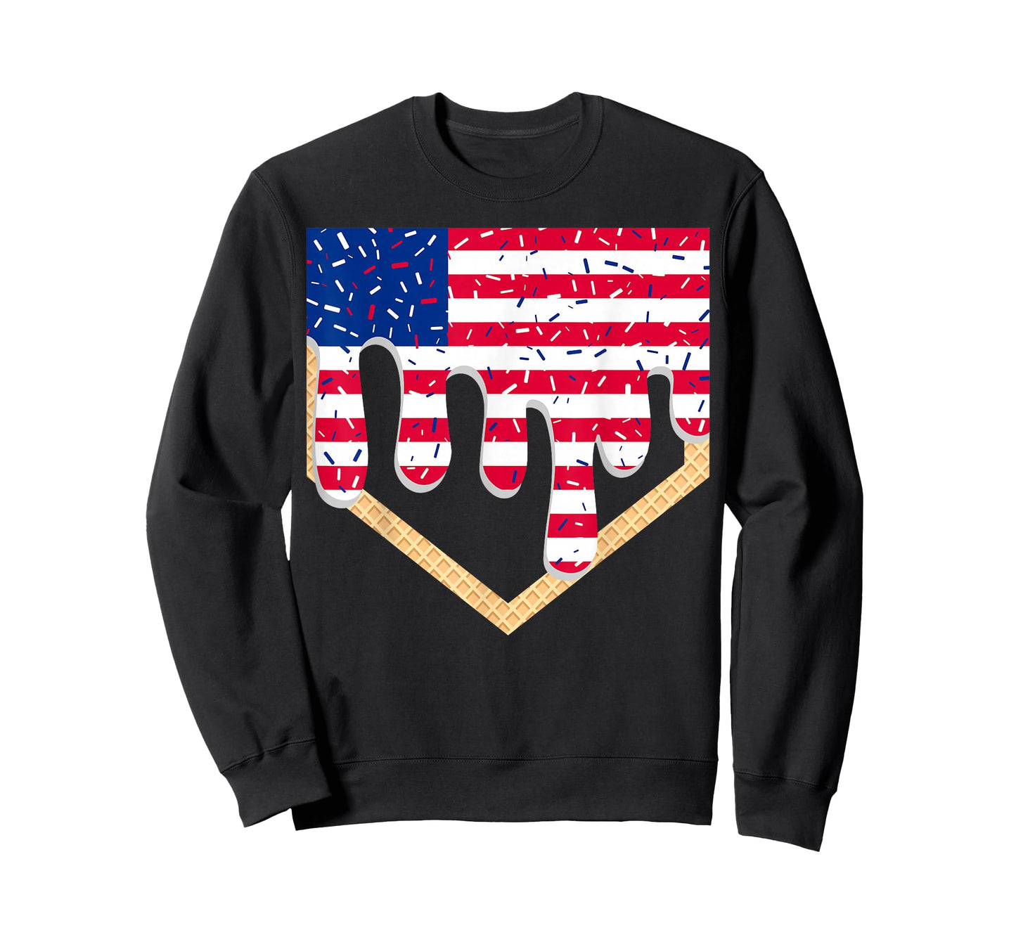 Baseball Ice Cream Drip Patriotic American Flag 4th Of July T-Shirt