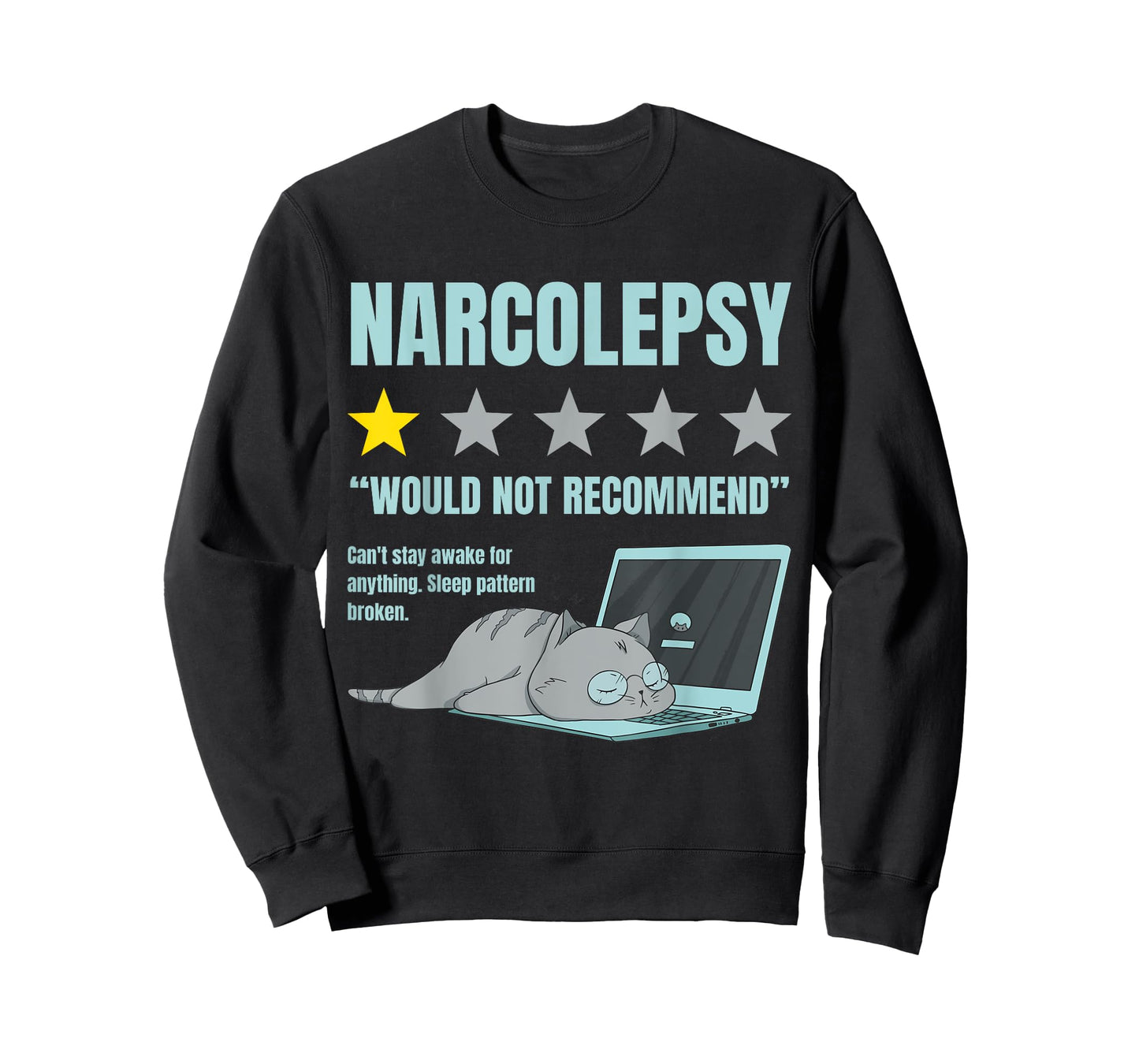 Narcolepsy Shirt Designs by ZAR - Narcolepsy Awareness, Funny Cat Design, Black Unisex Adult T-Shirt, Small
