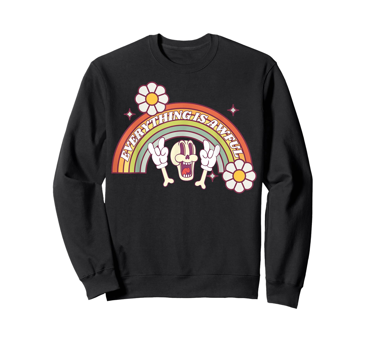 Everything Is Awful Vintage Retro Happy Skeleton Rainbow T-Shirt